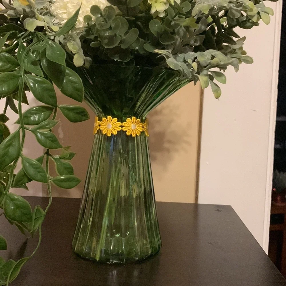 Hand Crafted- spring faux floral arrangement with accent vase